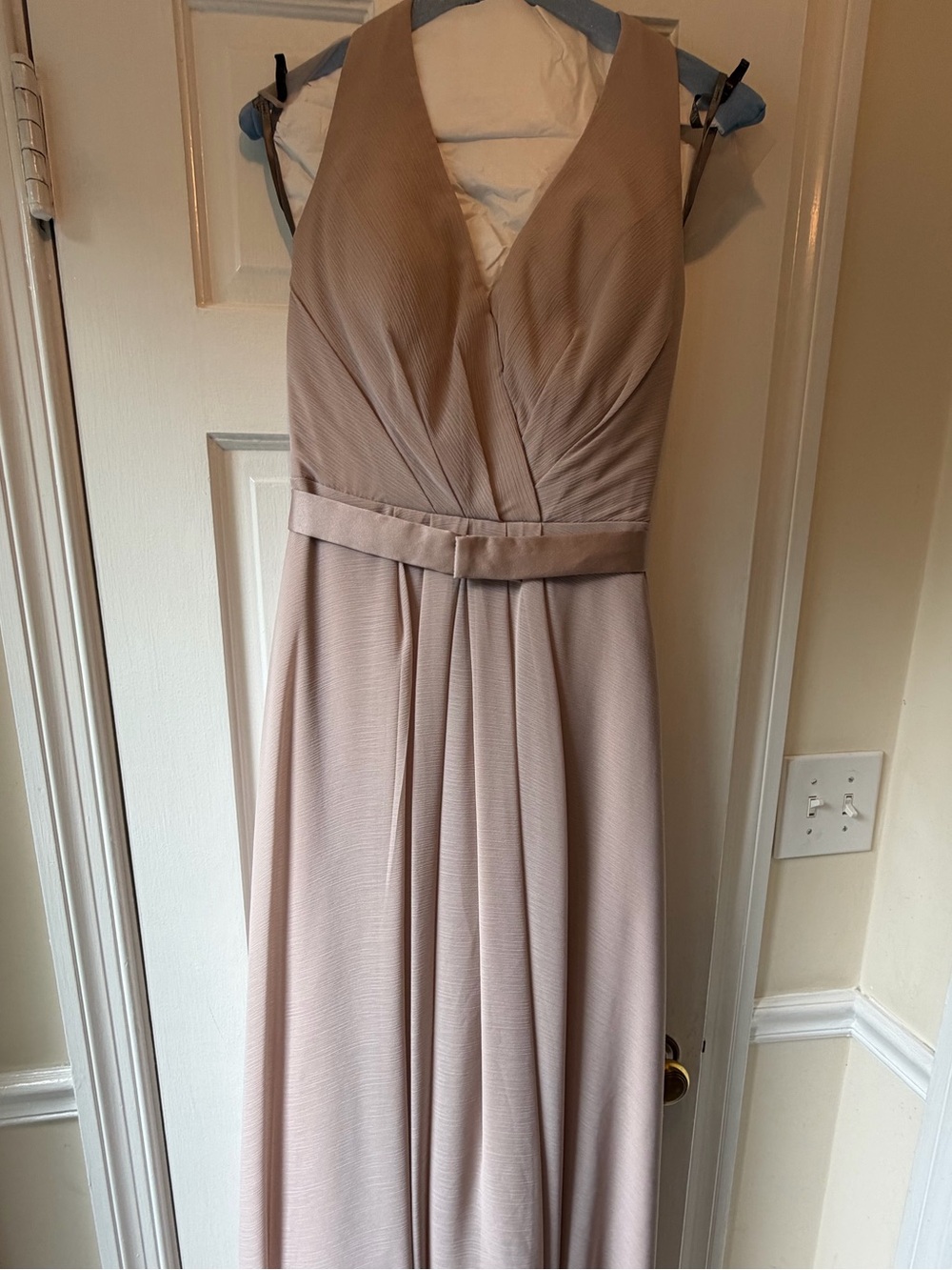 Halter Neck Sleeveless Full Length Formal Evening Dress in Dusty Blush Taupe